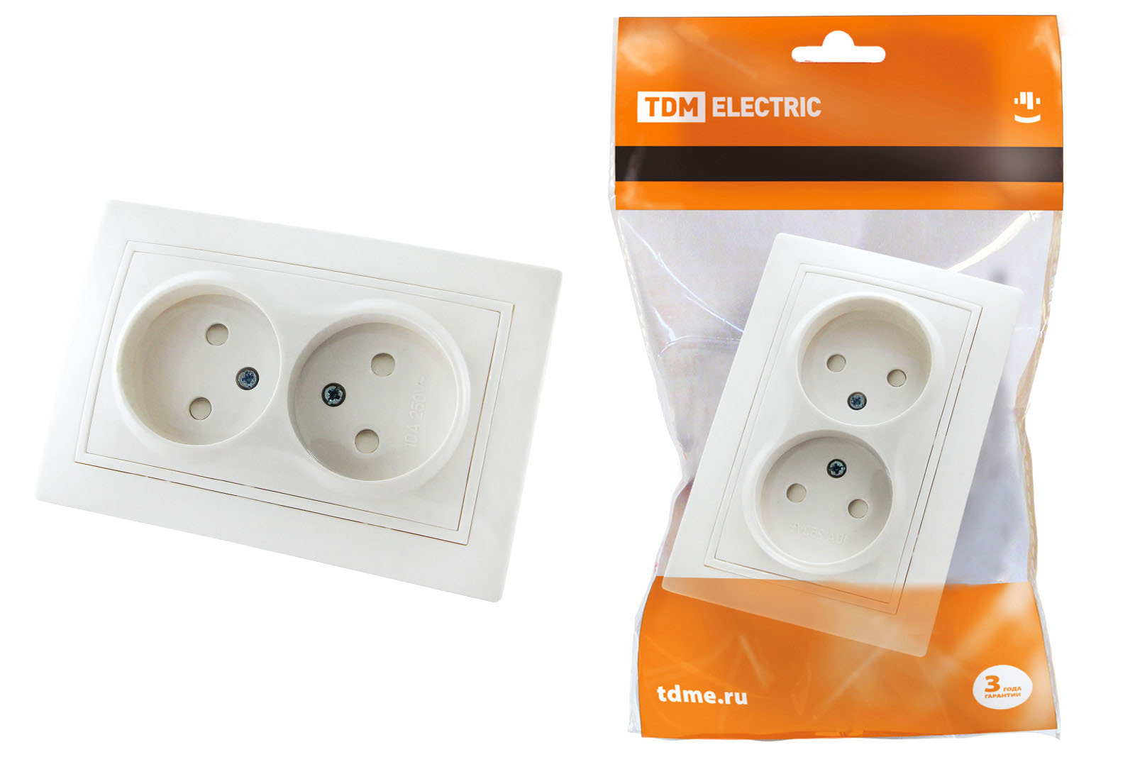 Розетка двойная 2П с защ. шт. 10А 250В белая Таймыр